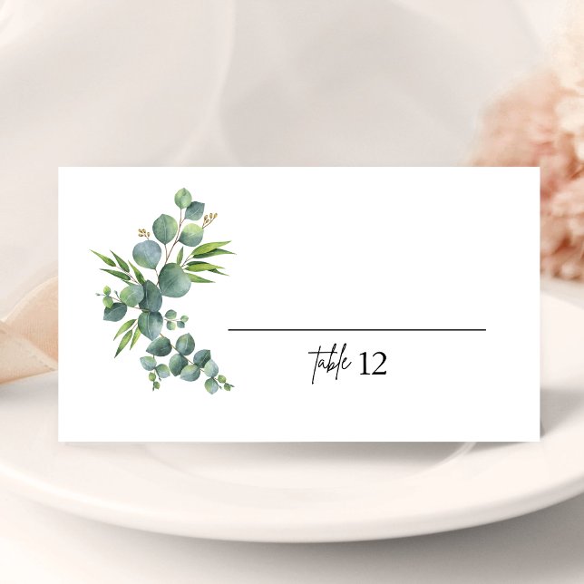 Cartão de Identificação Doblado para Casamento Sag (Sage eucalyptus woodland place card guides guests with natural charm and a personal touch.)