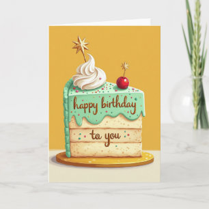Cartão de Ilustração de Bolo de Aniversário