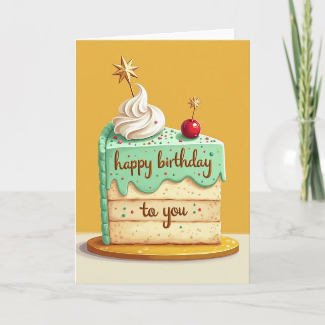 Cartão de Ilustração de Bolo de Aniversário (Frente)