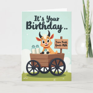 Cartão de Ilustração de Cabra de Aniversário Alegr