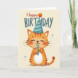 Cartão de Ilustração de Gatinho de Aniversário Fof