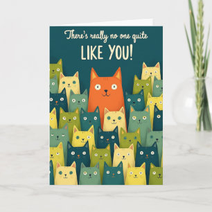 Cartão de Ilustração de Gato de Aniversário Alegre