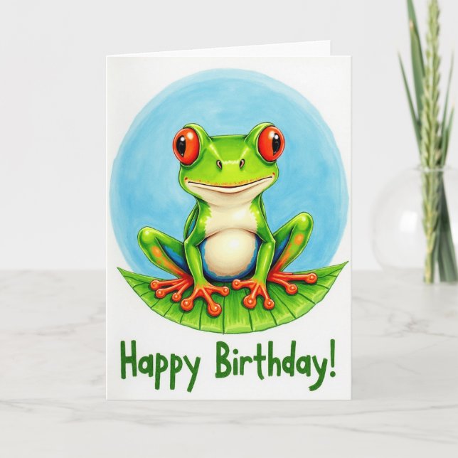 Cartão de Ilustração de Sapo de Aniversário Alegre (Frente)