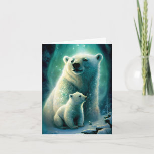 Cartão de Ilustração de Urso Polar e Cubo Mãe Boni
