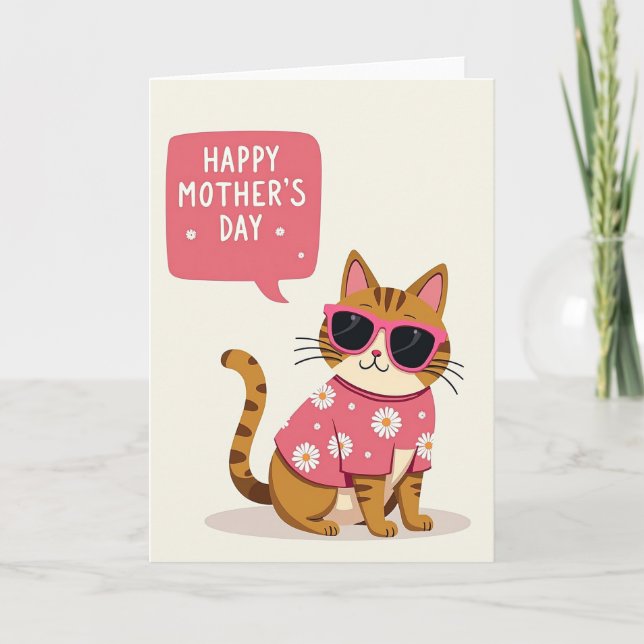 Cartão de Ilustração do Dia das Mães Cool Cat (Frente)