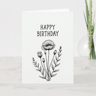 Cartão de Ilustração Floral de Aniversário