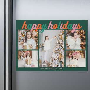Cartão de Ímã de Foto Verde Fofo de Férias Retrô F