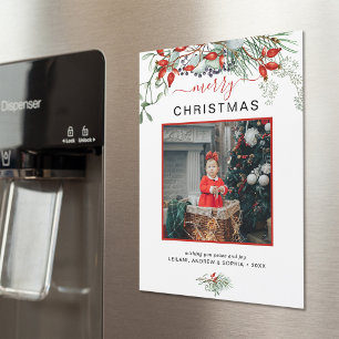 Cartão de Ímã de Natal Foto Folhagem Festa