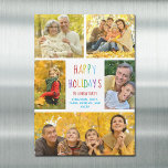 Cartão de Imagem da Família Rainbow Feliz Feriados<br><div class="desc">Este cartão magnético feliz e moderno de feriados felizes apresenta um layout clássico de 5 fotos da família em um fundo branco com bonito tipografia do arco-íris. Este lindo cartão magnético fotográfico de férias mostra a colagem de fotografias do seu próprio filho em volta da sua mensagem colorida para o...</div>