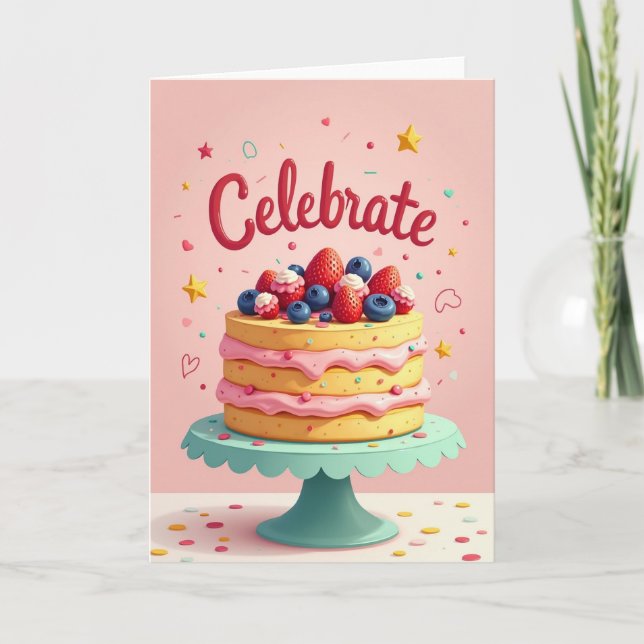 Cartão de Imagem de Bolo de Celebração (Frente)