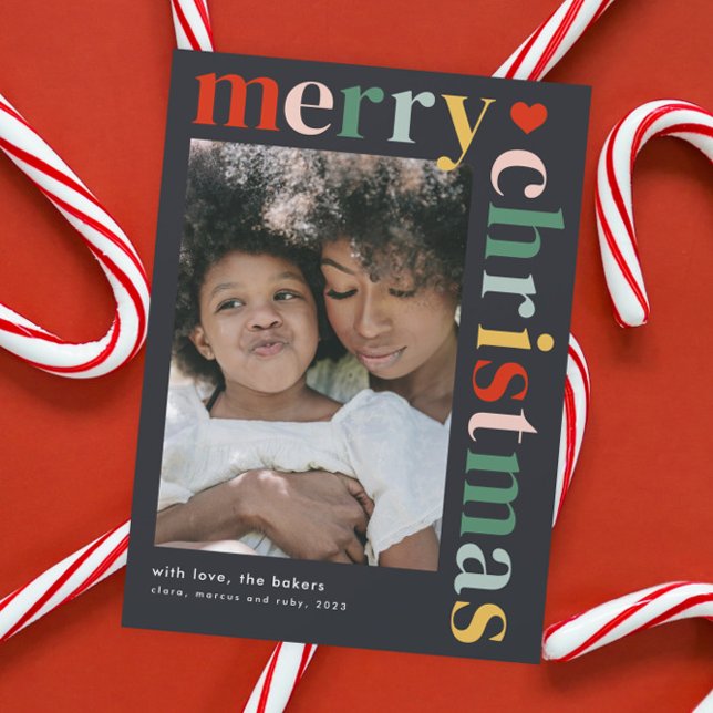 Cartão de Imagem de Natal Feliz e Colorido Moderno (Modern colorful merry christmas photo holiday magnetic card.)