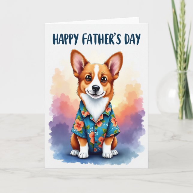 Cartão de Imagem do Dia dos Pais com Cachorro Flor (Frente)
