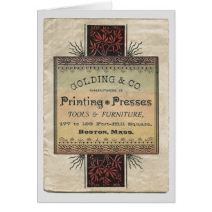 Cartão de imprensa letterpress Golding 1887