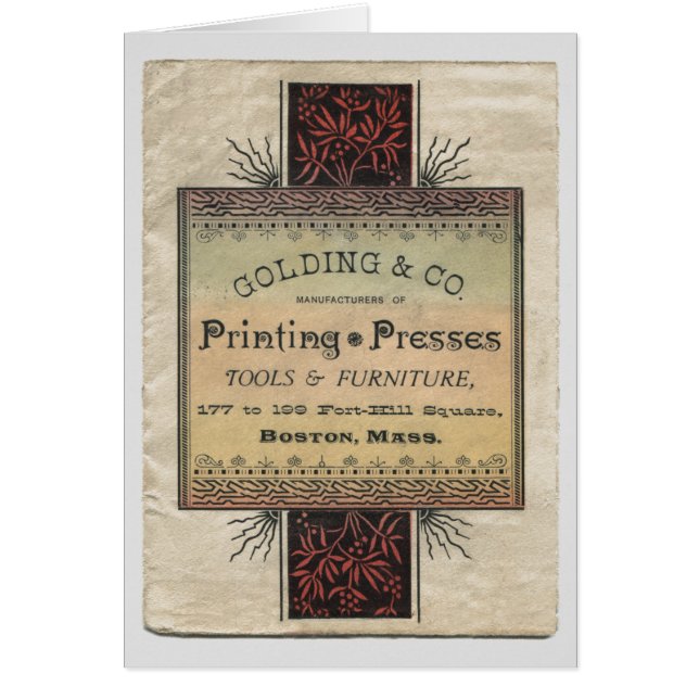 Cartão de imprensa letterpress Golding 1887 (Frente)