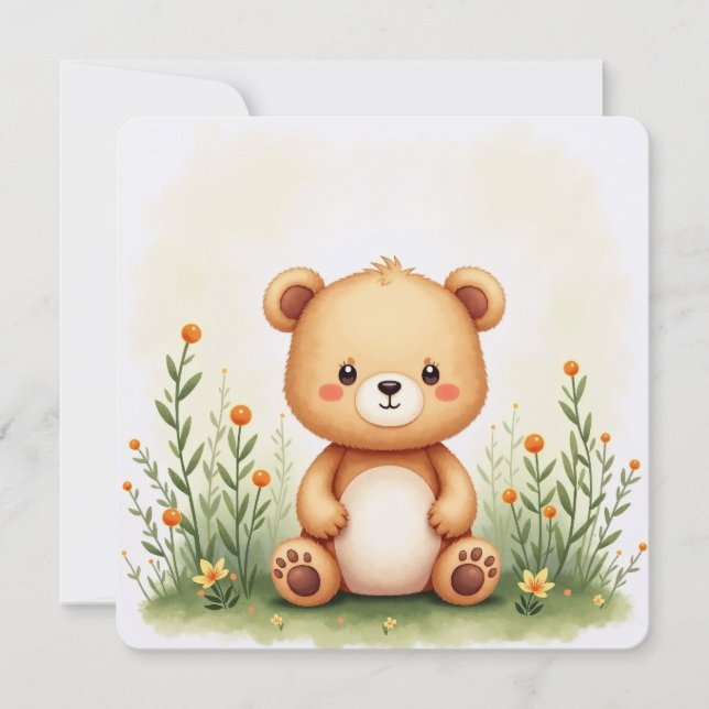 Cartão de Impressão em Aquarela de um Urso Pequeno (Frente)