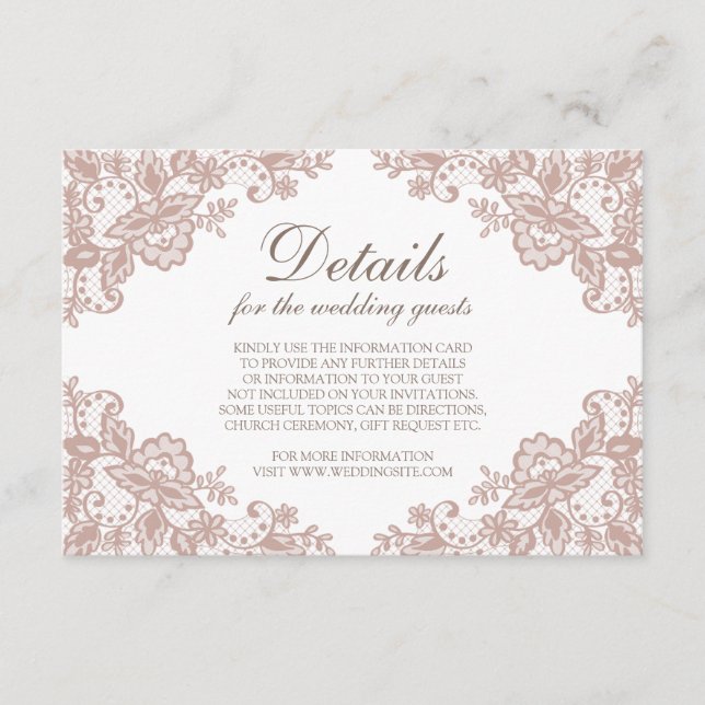 Cartão de inclusão de casamento de renda rosa poei (Frente)