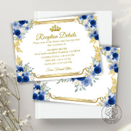 Cartão de Inclusão Floral Azul Dourado de Quincean