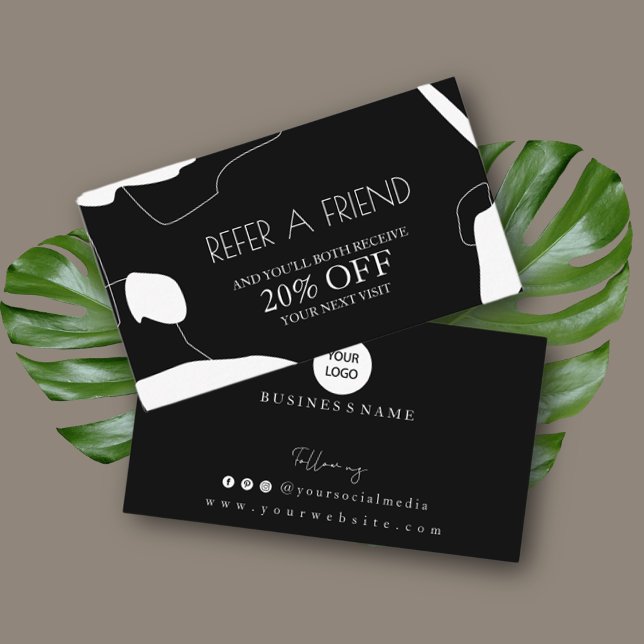 Cartão De Indicação Abstrato preto e branco Design de placa de referên (Criador carregado)