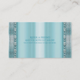 Cartão De Indicação Aqua Azul Teal & Brilho de Diamante Prata Indique