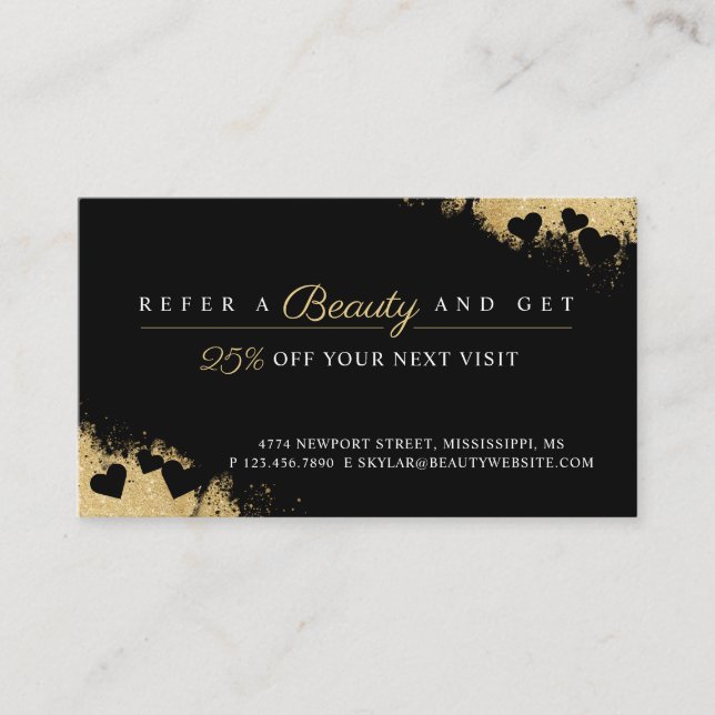 Cartão De Indicação Bela Dourada Máscara Olhos Lashes Luxuosos (Frente)