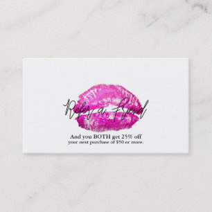 Cartão De Indicação Beleza Glam Kiss Lábios Cor-de-Rosa Maquiagem Indi