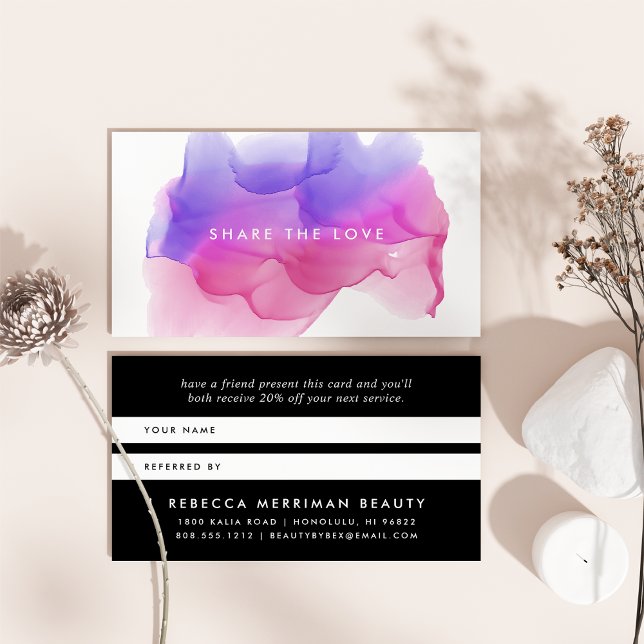 Cartão De Indicação Blot de Aquarela Magenta | Cartão de consulta (Criador carregado)