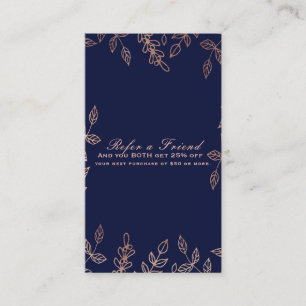 Cartão De Indicação Blue & Rose Gold Glam Botânico Indique uma Amiga