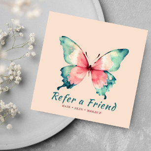 Cartão De Indicação Borboleta de Aquarela Elegante Blush Salão Rosa
