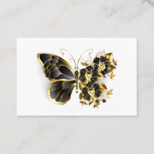 Cartão De Indicação Borboleta Flor Dourada com Orquídea Preta