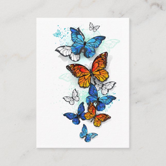 Cartão De Indicação Borboletas voadoras Morpho e Monarca (Frente)