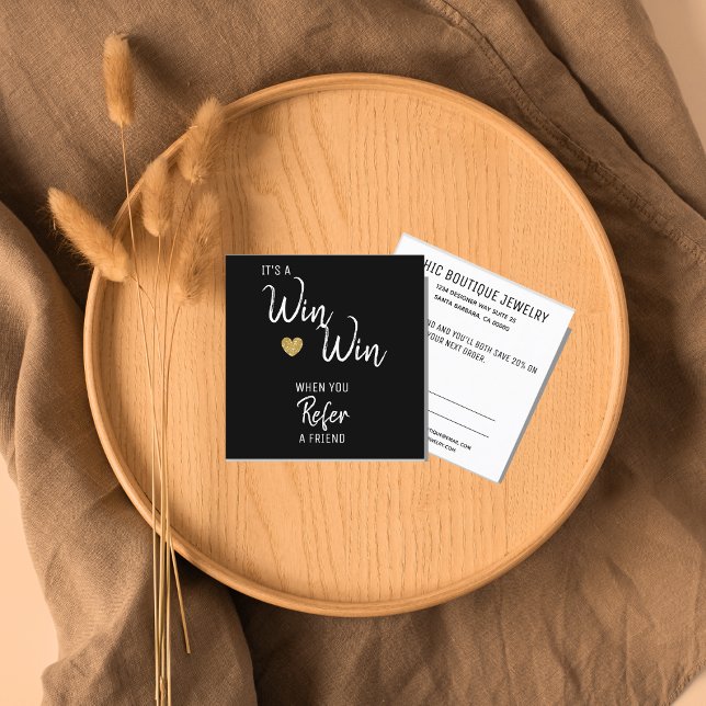 Cartão De Indicação Branco preto moderno refira um amigo (Criador carregado)