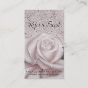 Cartão De Indicação Branco Rosa Rubor Glam Mármore Moderno Indique um