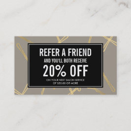 Cartão De Indicação Chic Dourado Bobby Pins Cabelo Salão Cinza Referen