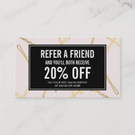 Cartão De Indicação Chic Dourado Bobby Pins Cabelo Salão Rosa Cartão d