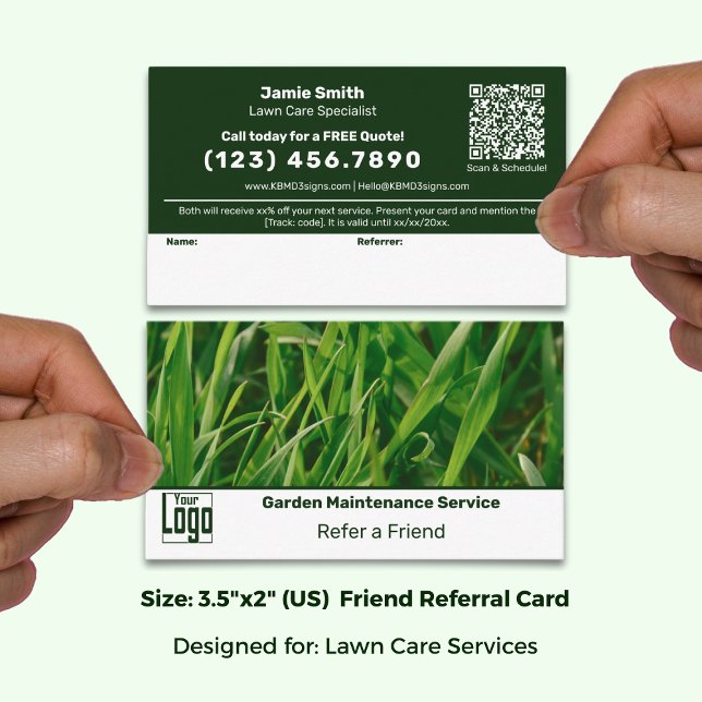 Cartão De Indicação Classic Green & White Custom Image Lawn Service (Classic Green & White Custom Image Lawn Service Referral Card; Size: 3.5 x 2 Inch (US))