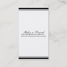 Cartão De Indicação Clássico Preto e Branco Elegante Chique Indique um