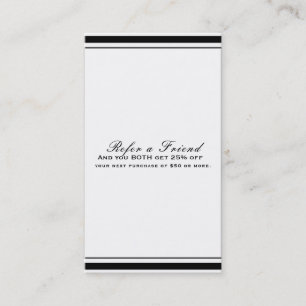 Cartão De Indicação Clássico Preto e Branco Elegante Chique Indique um