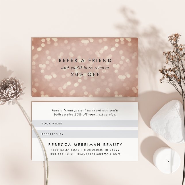 Cartão De Indicação Cobre Rosa Dourado Bokeh (Criador carregado)