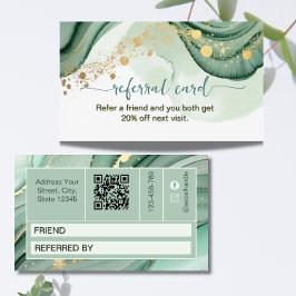 Cartão De Indicação Código Qr Aquarela Verde Sal Ouro
