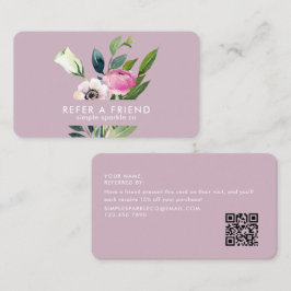 Cartão De Indicação Código QR Floral Aquarela Rosa Estilista Salão
