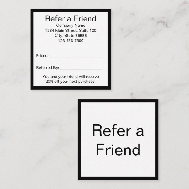 Cartão De Indicação Consulte um Modelo de negócios branco e preto amig (Frente/Verso)
