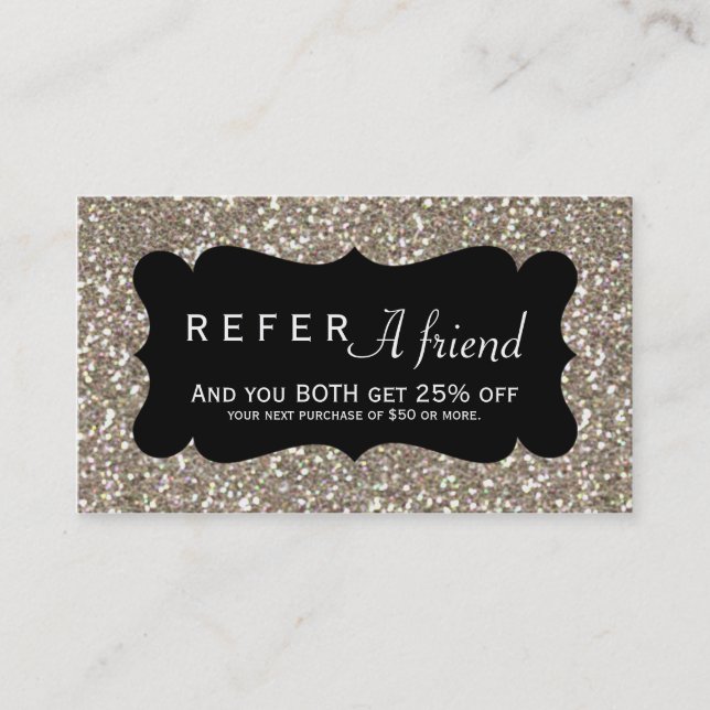 Cartão De Indicação CONSULTE Uma Placa Cliente Dourada Glitter & Black (Frente)