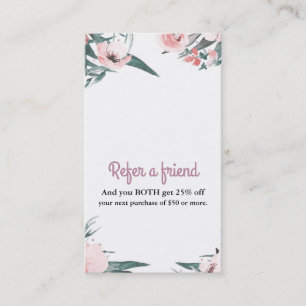 Cartão De Indicação Convide um Amigo Floral Rosa Moderno em Aquarela