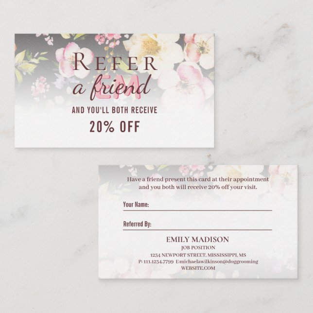 Cartão De Indicação Cor d'água - rosada amarela roxas a preto, Monogra (Frente/Verso)