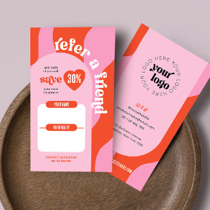 Cartão De Indicação Cor-de-rosa e vermelho Consulte um logotipo amigo 