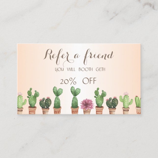 Cartão de Indicação de Cactus Elegante e Sofistica (Frente)
