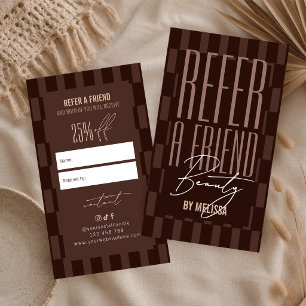 Cartão De Indicação Desconto Retro Marrom & Bege Groovy Indicar um Ami