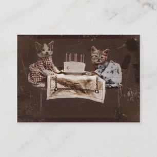 Cartão De Indicação Dois gatinhos com bolo de aniversário