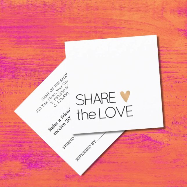 Cartão De Indicação Dourado Coração Branco preto-Elegante simples (Criador carregado)