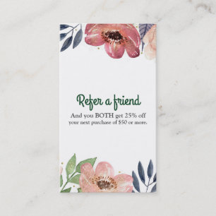 Cartão De Indicação Elegante de Aquarela Floral Moderna Consulte um Am